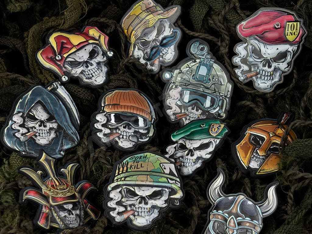 PVC 3D UV patch "Skull Beanie warrior" with velcro - Thumbnail 4